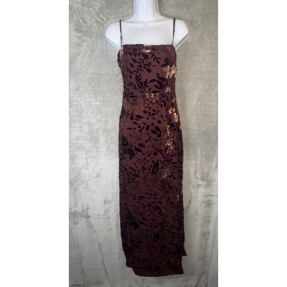 Lulu's Burgundy and Gold Floral Maxi Dress